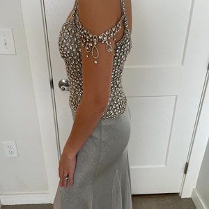 Silver Evening Gown with Heavy Beading, Jovani - Size 2